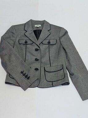 Ann Taylor Loft Women's Blazer Black & White Herringbone Pattern Size 8P